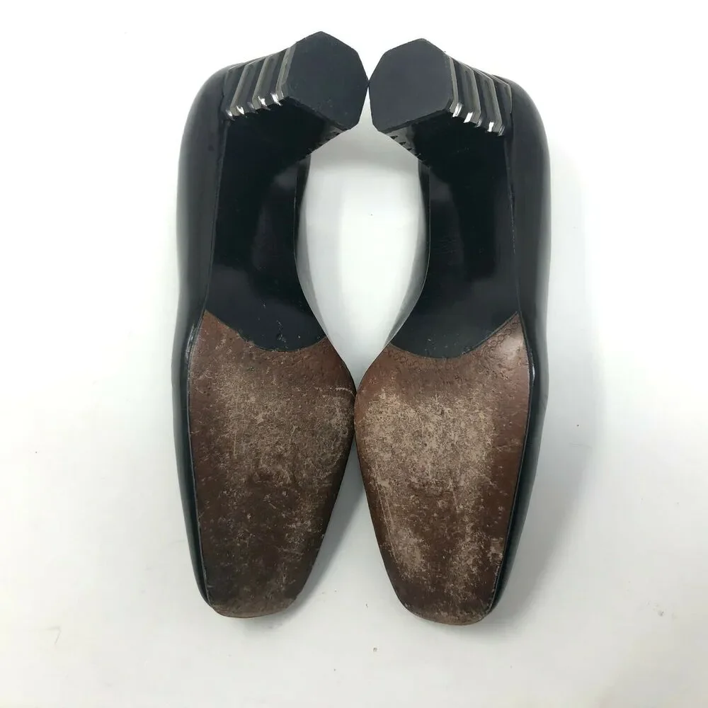 Stuart Weitzman Women's 8 Geometric Stacked Heel Dark Chocolate Brown‎ Pump